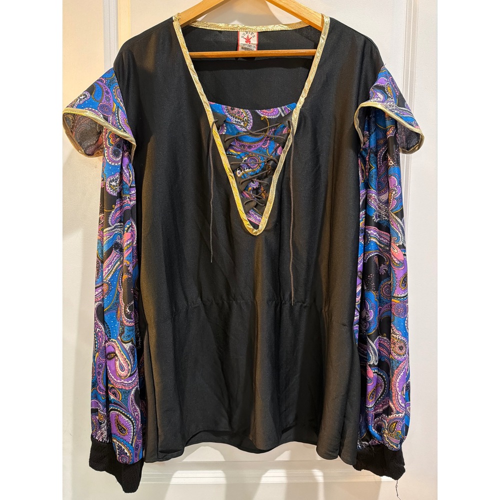 Rubies Costume Co Paisley Lace Up Tunic Top Black Gold Renaissance Pirate Mens L